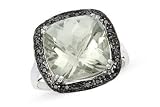 6 5/8 Carat Green Amethyst and Black Diamond 14K White Gold Ring