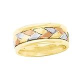14K Tri-Color Gold Hand-Woven Wedding Band For Men and Women - Sizes 5 - 12.5