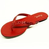 Qupid Red Glitter Flip-flops Lana-11