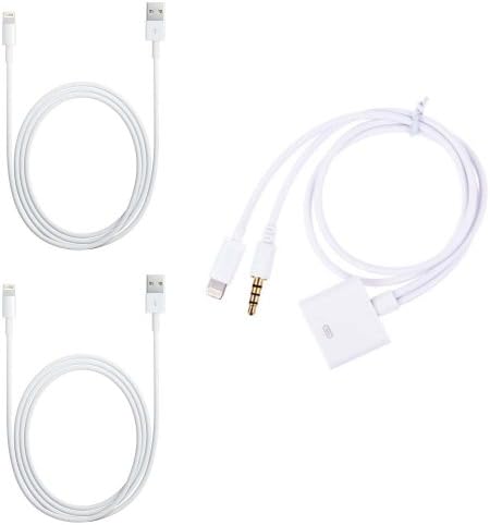 California Cable Market TM Package Deals! New 2 X Lightning USB Extra Long 6 FT. (2 M.) Cable and 30 Pin to 8 Pin Adapter with Auxiliary Output Male to Support Audio Cable Cord for iPhone 6 iPhone 5s 5c 5