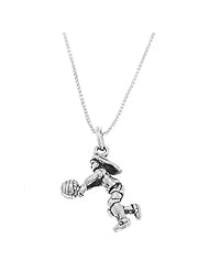 Sterling Silver Three Dimensional Female Volleyball Player Necklace