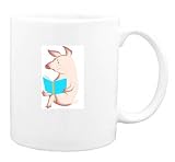 Mug with reading, book, pig, cartoon, animal