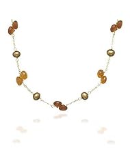 16 Inch 14K Yellow Gold Necklace with Cultured Freshwater Brown Pearls and Hessonite