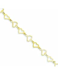 Genuine 14K Yellow Gold Flat Diamond Cut Open Hearts Bracelet 7.25 Inches 1 Grams Of Gold 100% Satisfaction Guaranteed.