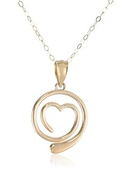 Duragold 14k Yellow Gold Open Heart Circle Swirl Pendant Necklace, 18"