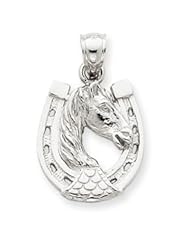 14k Gold White Gold Horse Head in Horseshoe Pendant