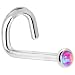 Solid 14KT White Gold 2mm Fuchsia Synthetic Opal Left Nostril Screw - 18 Gauge