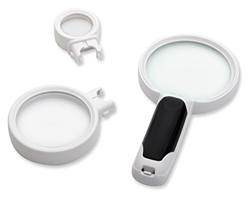 Ulensy LED Handheld Magnifier - Magnifying Glass with Light and 3 Interchangeable Lenses - 2.5x, 5x, 16x Power - High Quality For Reading, Kids, Coins, Seniors, Crafts, and Jewelry