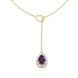 18k Yellow Gold Plated Sterling Silver Africa Amethyst Y Necklace, 17