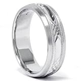 Mens Swiss Cut Diamond Facet Solid 10K White Gold Wedding Ring Band 7-12 Modern