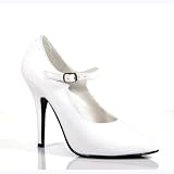 5 Inch Womens Dance Shoes Sexy High Heeled Shoes Mary Jane Pump Shoes White Patent