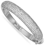 Image of Jewelco London 9ct White gold Bombay style bangle pavé set with cubic zirconia ( 30g )