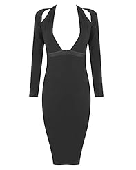 Sexy V-neck Cutout Cocktail Long Sleeves Nylon/Rayon/Spandex Bandage Dress/Bodycon Dress/Club Dress/Prom Dress/Party Dress/Midi Dress 