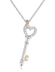 Sterling Silver Cubic Zirconia Open Heart Key Pendant Necklace , 18"