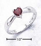 Sterling Silver Ring With Heart Shaped Genuine Garnet - Size 5.0