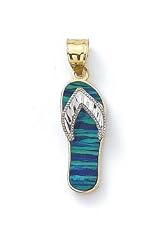 14k Two-Tone Diamond-Cut Dark Blue Created Opal Flip-Flop Pendant - JewelryWeb