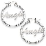 10K White Gold Name Hoops - Personalized Jewelry