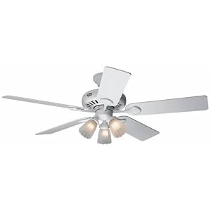 Hunter 25583 The Studio Four-Light 52-Inch Five-Blade Ceiling Fan, White with Frosted Globes