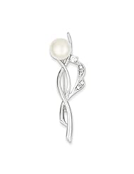 Sterling Silver CZ Freshwater Pearl Pin