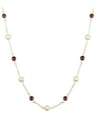 Sterling Silver with 9 Freshwater Pearls and 8 Garnet Round Cabochon Necklace, 18"