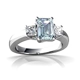 14K White Gold Emerald-cut Genuine Aquamarine Trellis Ring