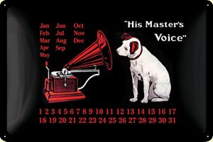 Blechschild Kalender HMV - His Masters Voice