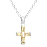 Sterling Silver Citrine Cross Pendant, 18"
