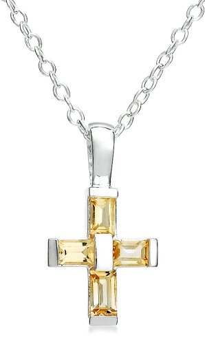 18 Inch Sterling Silver Citrine Cross Pendant
