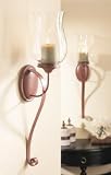 Set of 2 Hurricane Candle Holder Wall Sconces in Antique Red Finish Iron & Glass
