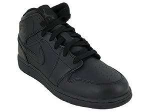 Nike Kids's NIKE JORDAN AIR 1 MID (GS) BASKETBALL SHOES 7 Kids US (BLACK/BLACK/BLACK)