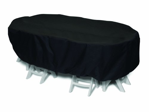 WeatherReady WRBL92 Polyester Oval Rectangle Outdoor Table Cover - Black - 92 Inches