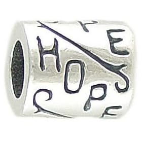 Hope Solid Sterling Silver Message Bead fits European Charm Bracelet