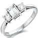 0.50 Ct Emerald and Round Brilliant Cut 3 Stone Diamond Ring In Platinum- G / VS2