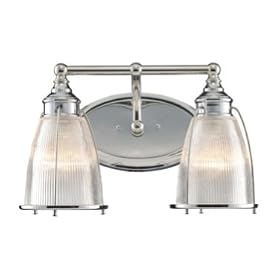 Halophane - 2 Light Retro Bathroom Vanity Lighting Fixture - Polished Chrome - Ribbed... by Landmark Lighting