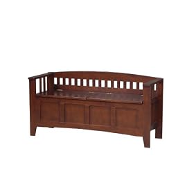 Linon Storage Bench with Short Back, Walnut Finish