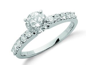JR Jewellery 18ct White Gold Diamond Solitaire Ring with Diamond Shoulders 1.50ctw - J