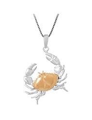 Sterling Silver Stone Crab Necklace Pendant with 14k Rose Gold Shell and Box Chain