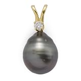 Tahitian Black Pearl Pendant with Diamond in 14K Yellow Gold