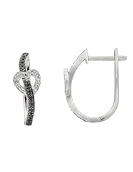 14K White Gold 0.15ct Heart in the Middle Black Diamond Post-Snap-Down Earrings
