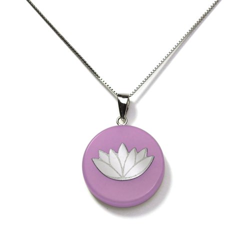 Sterling Silver Pink Chinese Jade Lotus Disc Pendant