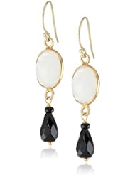 Faceted Rainbow Moonstone Bezel Bead and Faceted Black Onyx with Gold Plated Sterling Silver Earwire Teardrop Earrings