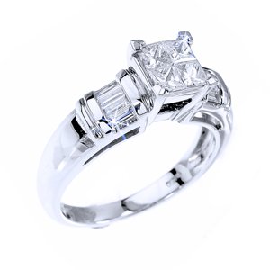 Platinum Princess Baguette Invisible Diamond Engagement Ring (1.00 ctw) - Save: 60%