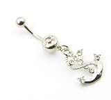 316L Surgical Steel 14g Seaman Anchor Cross Dangle Belly Navel Bar Ring Body Jewelry