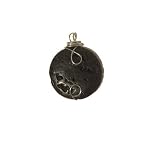Lava Pendant 02 Wire Wrap Black Circle Silver Natural Stone Grounding 1.5