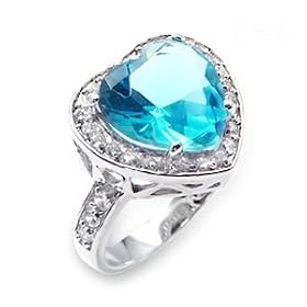 Jewelry - Heart Shape Sea Blue CZ Sterling Silver Ring