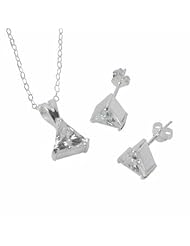 Toc Sterling Silver Triangle Shape Stud Earrings and Pendant Set