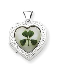 Sterling Silver MOP with 4 Leaf Clover 2-Frame Heart Locket
