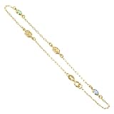 18 KT Gold Layered 8 x 5mm Floral Design 6 x 4mm Oval Stone Chain Anklet 10 inch Spring Ring Clasp