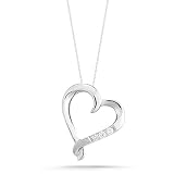 10k White Gold 3-Stone Diamond Heart Pendant (0.07 cttw I-J Color, I2-I3 Clarity), 18