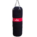 Canvas Kick Boxing Punch bag Filled martial Arts with Chain & bag mitts Black with Red Stripe 3ft